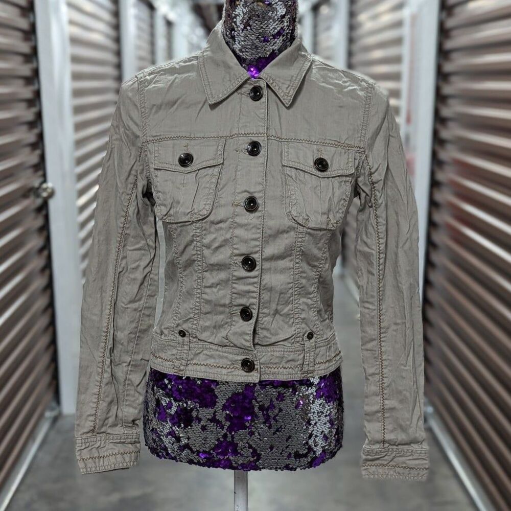 Mexx Size 4 Gray Jacket with Brown ZigZag Stitching 100%‎ Cotton